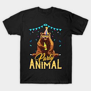 Party Animal Cute Bear in Party Hat Funny Birthday T-Shirt